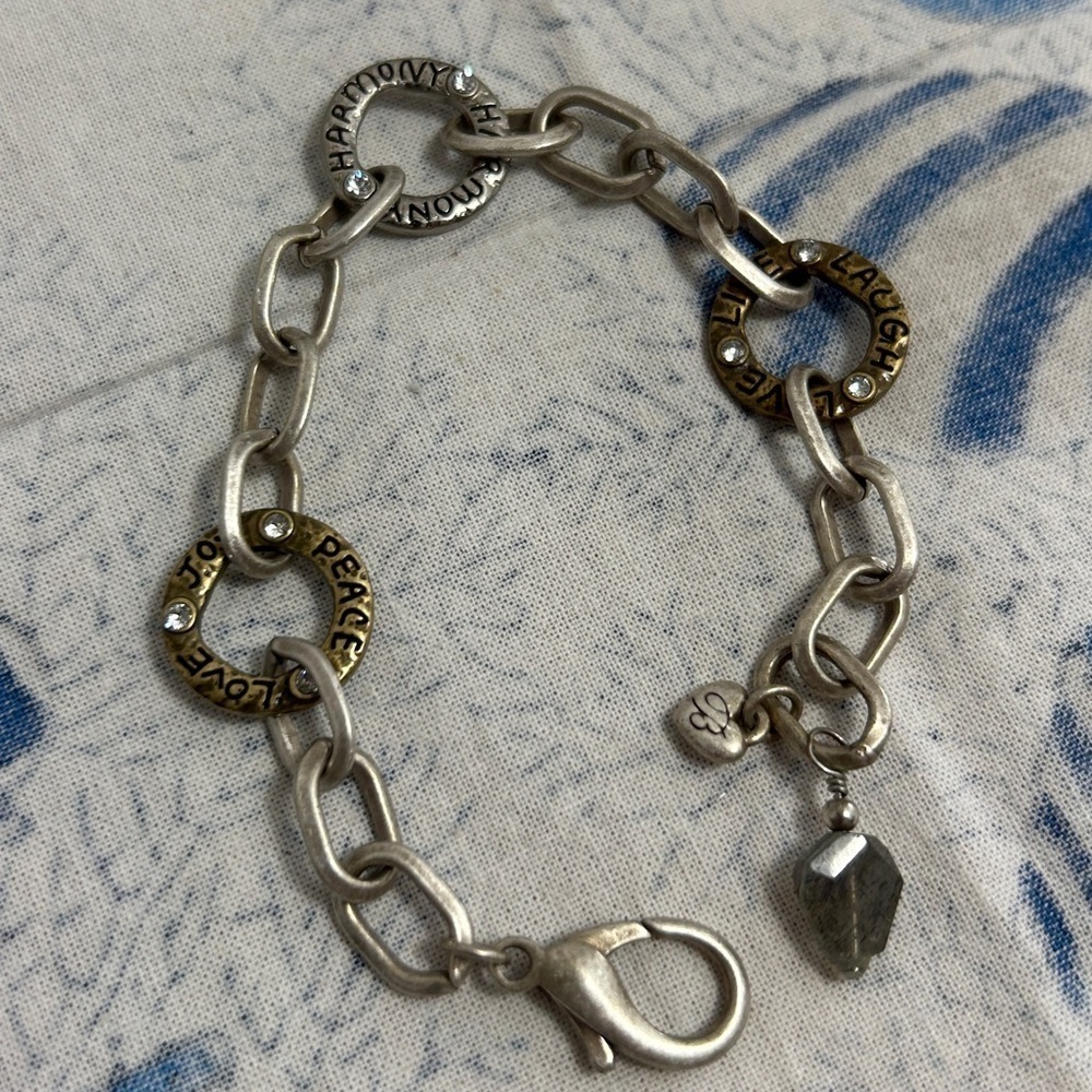 Brighton Art & Soul Harmony Bracelet Two-tone Peace Love Links with Cloth Bag - Picture 6 of 7